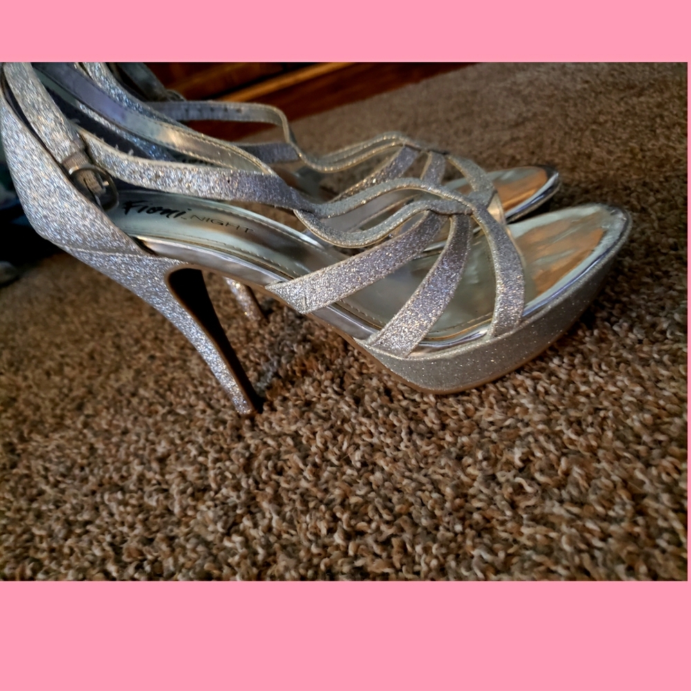 Fioni night sparkly silver heels